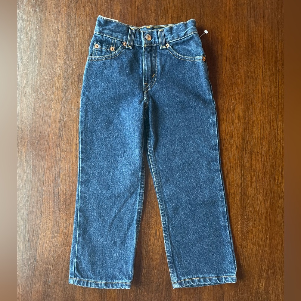 Levi Strauss & Co., Size 4 Slim, Girls 550 Jeans, deep blue, Relaxed.